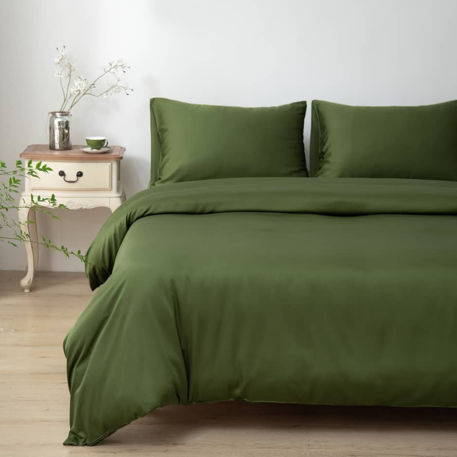 Donkergroen bamboe beddengoed kleurstaal