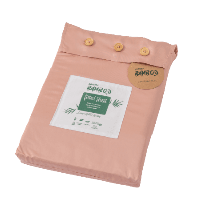 Foto van de verpakking van een Cuddle Pink hoeslaken (kleur licht roze)